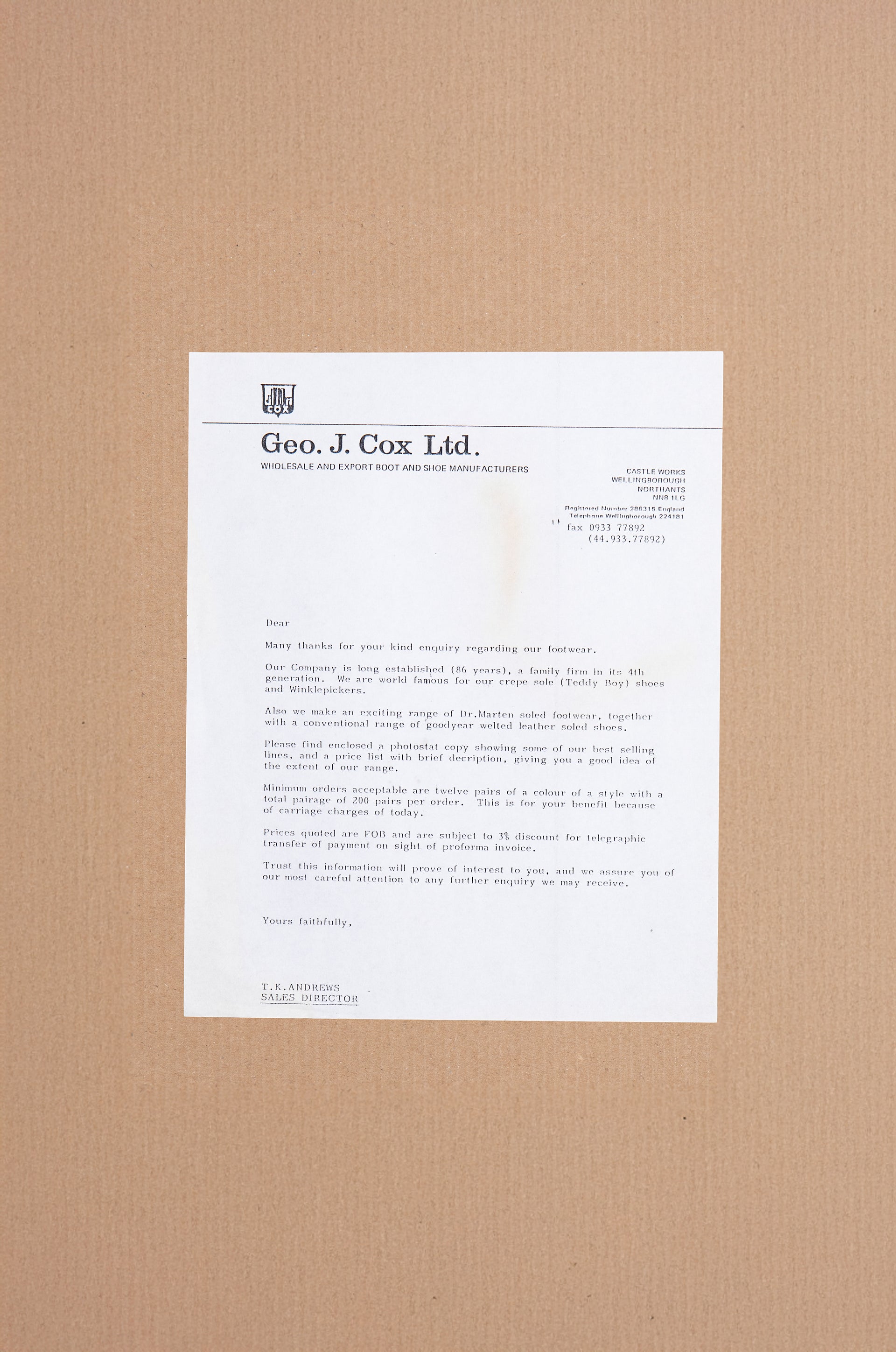 <p><strong>Sales enquiry letterhead, 1983</strong></p>