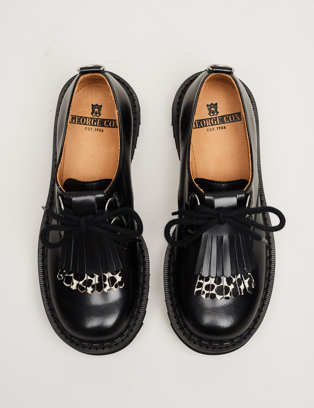 George Cox Ripple Fringe Bump-Toe Derby Black/Leopard – George Cox