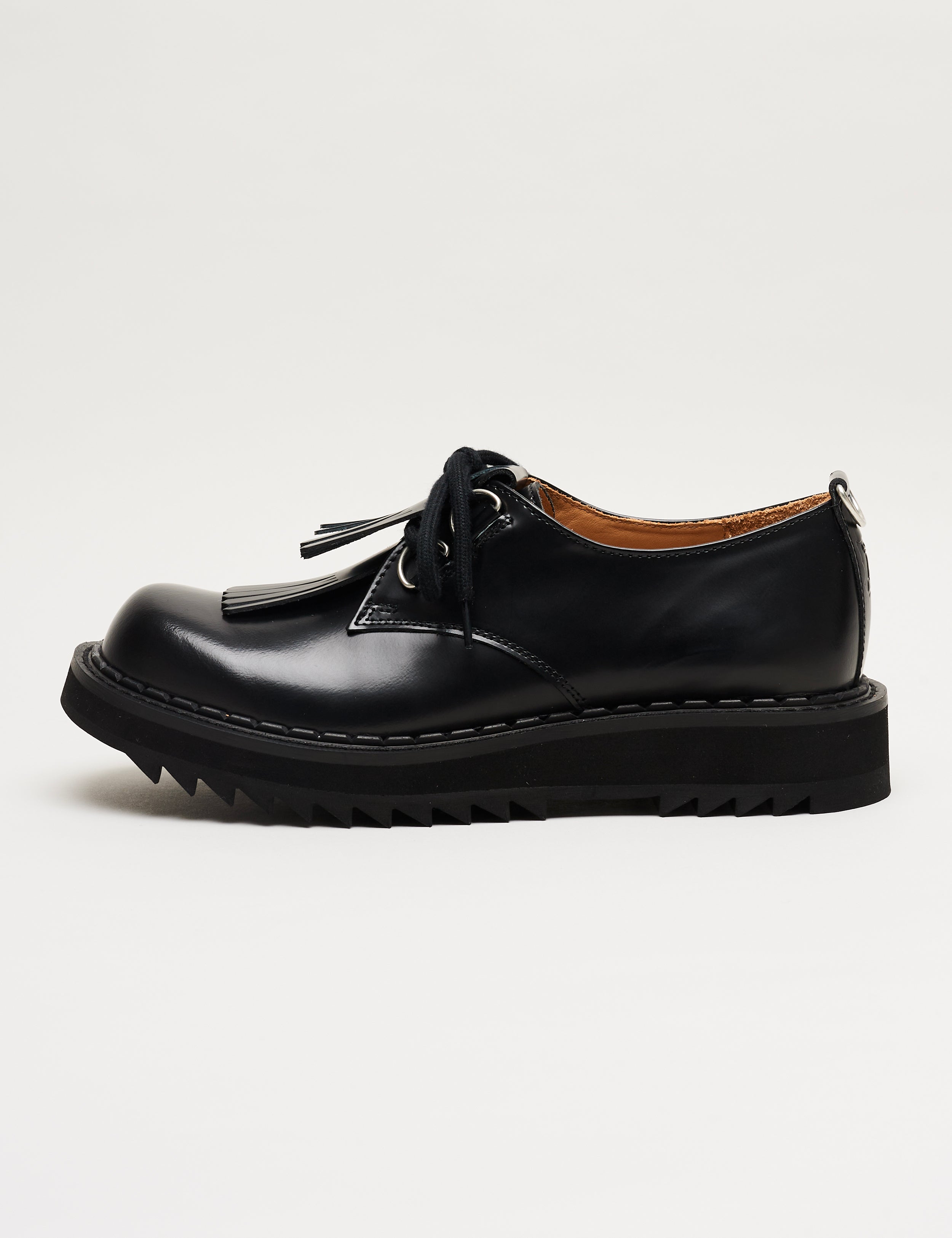 Ripple Fringe Bump-Toe Derby Black/Black – George Cox