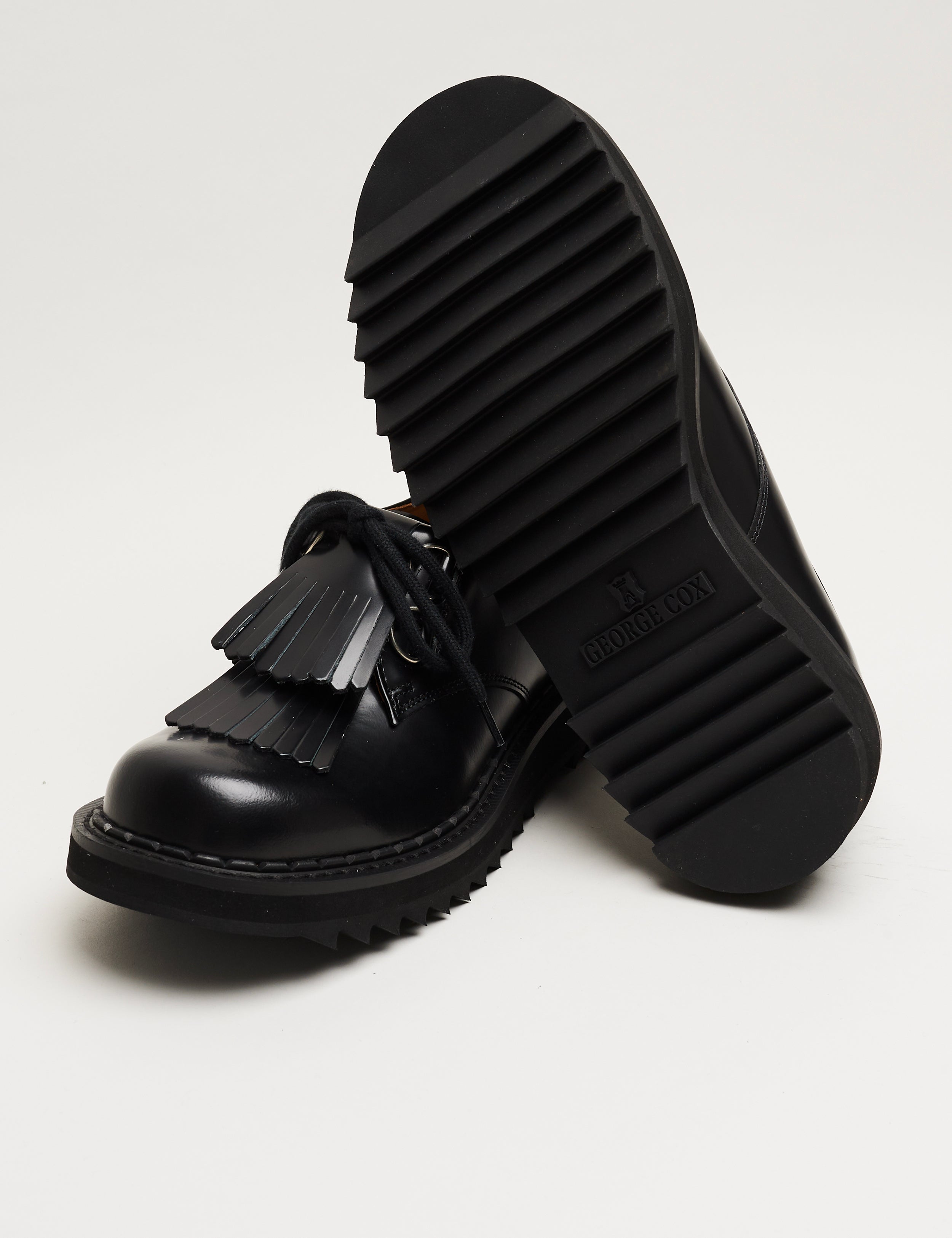 Ripple Fringe Bump-Toe Derby Black/Black – George Cox