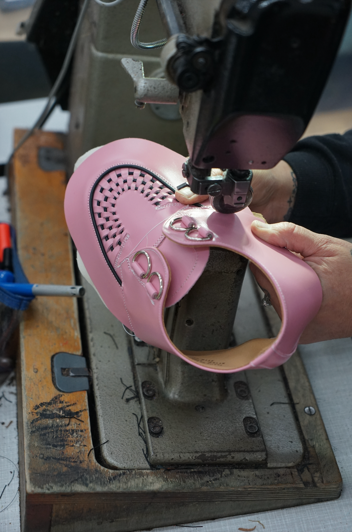 Pink Skipton Creeper being sewn together