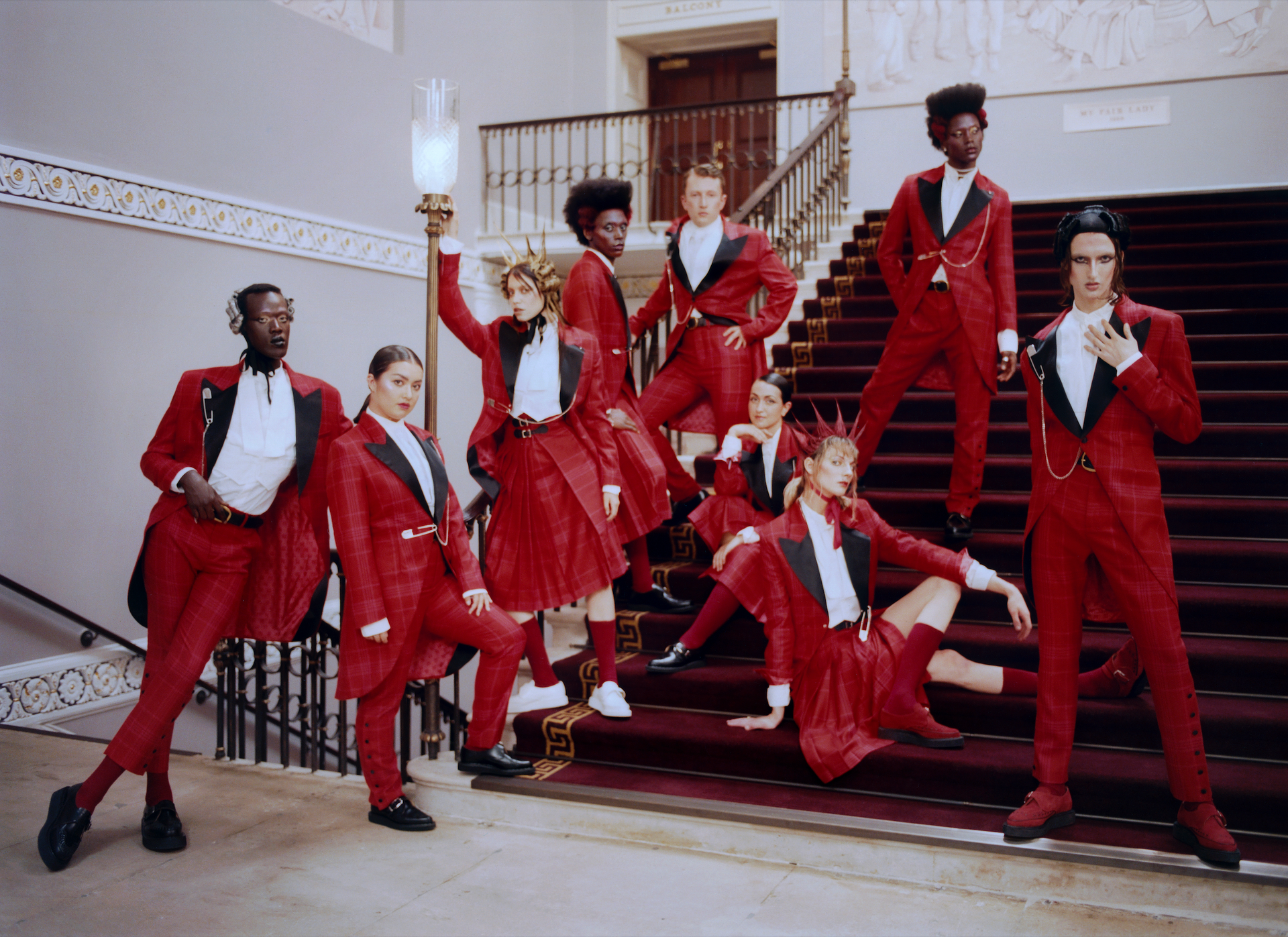 9 Models wearing Charles Jeffrey uniform and George Cox Creepers